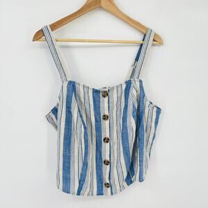 Torrid Linen-Blend Smocked Button Front Striped Tank Top Women's Size 1 (1X)